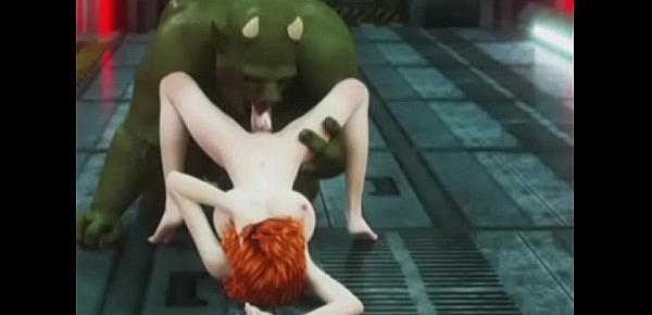  3D Redhead Ruined by Alien Monster
